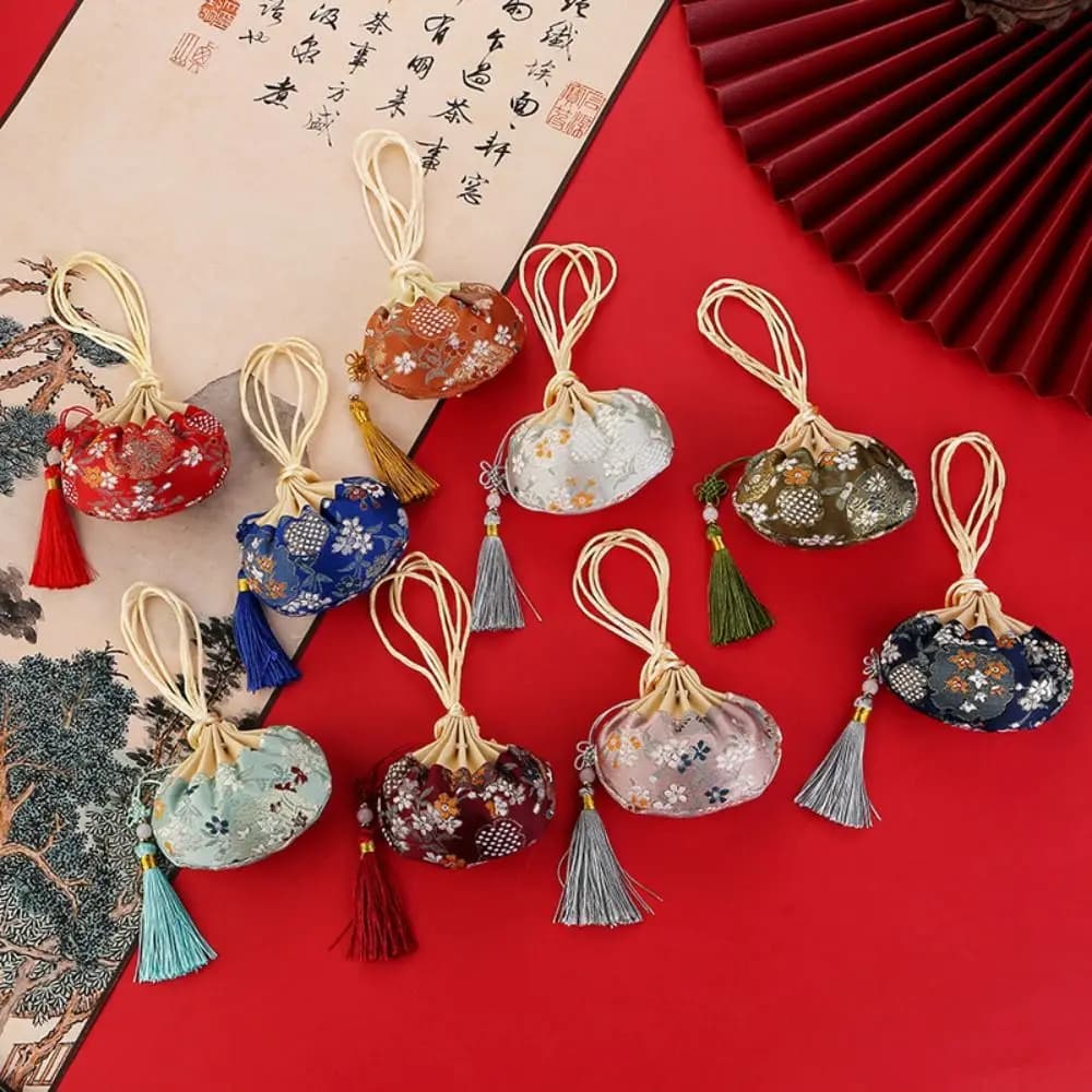 Nappa multicolore con motivo floreale in stoffa, decorazione da appendere, borsa portaoggetti in stile cinese, bustina vuota, borsa per gioielli da donna