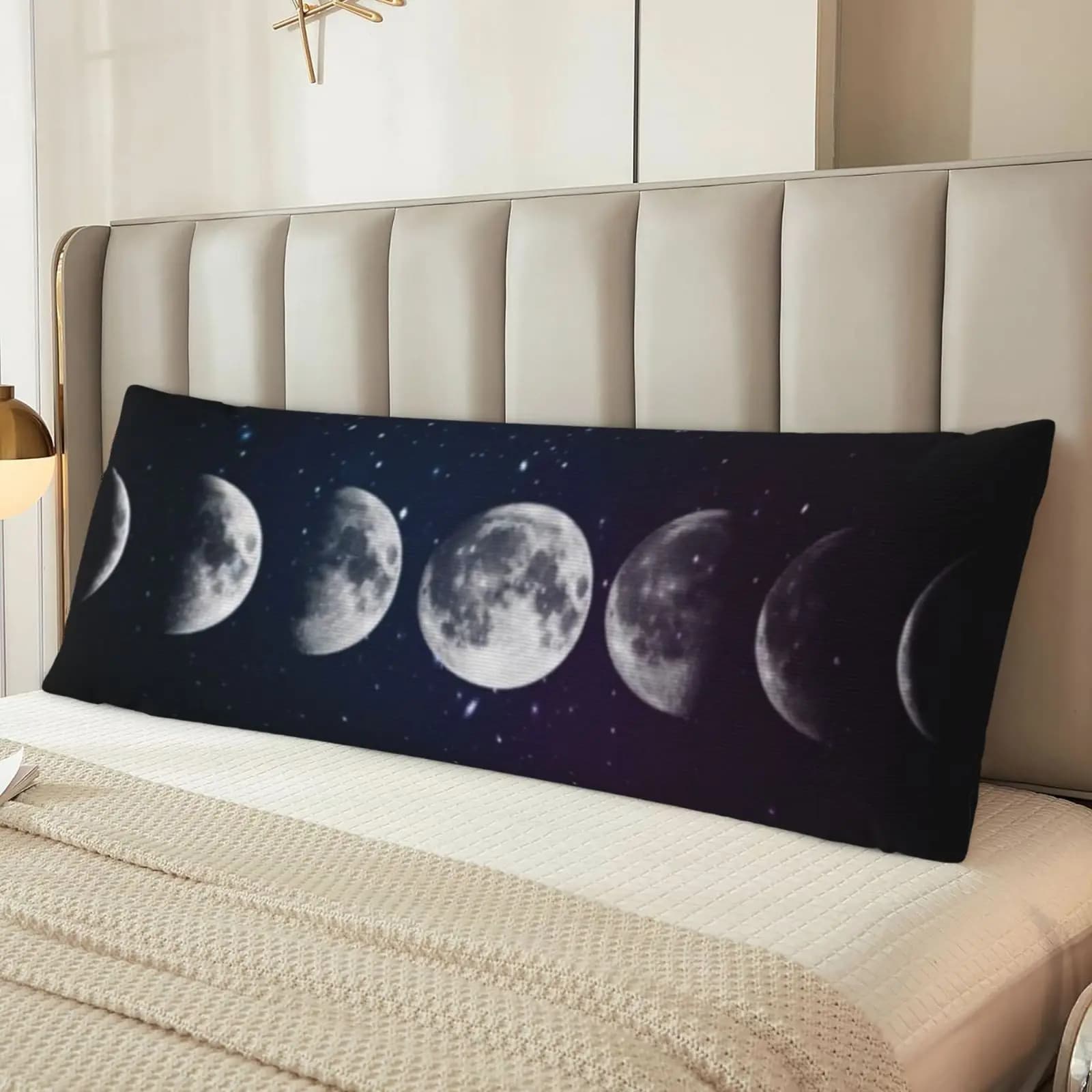 Moon Phase Pillowcase - 20.0x54.0inch Double-Sided Printed Long-Pile Pillow Cover, Suitable for Sofa and Bedroom - Black and Whi