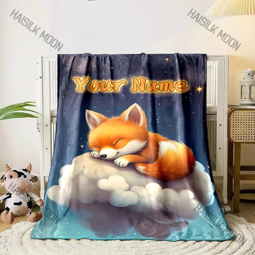 1 pezzo con nome personalizzato, coperta personalizzata con motivo volpe carina, morbido peluche, arredamento personalizzabile, ideale per camera da letto e sala giochi