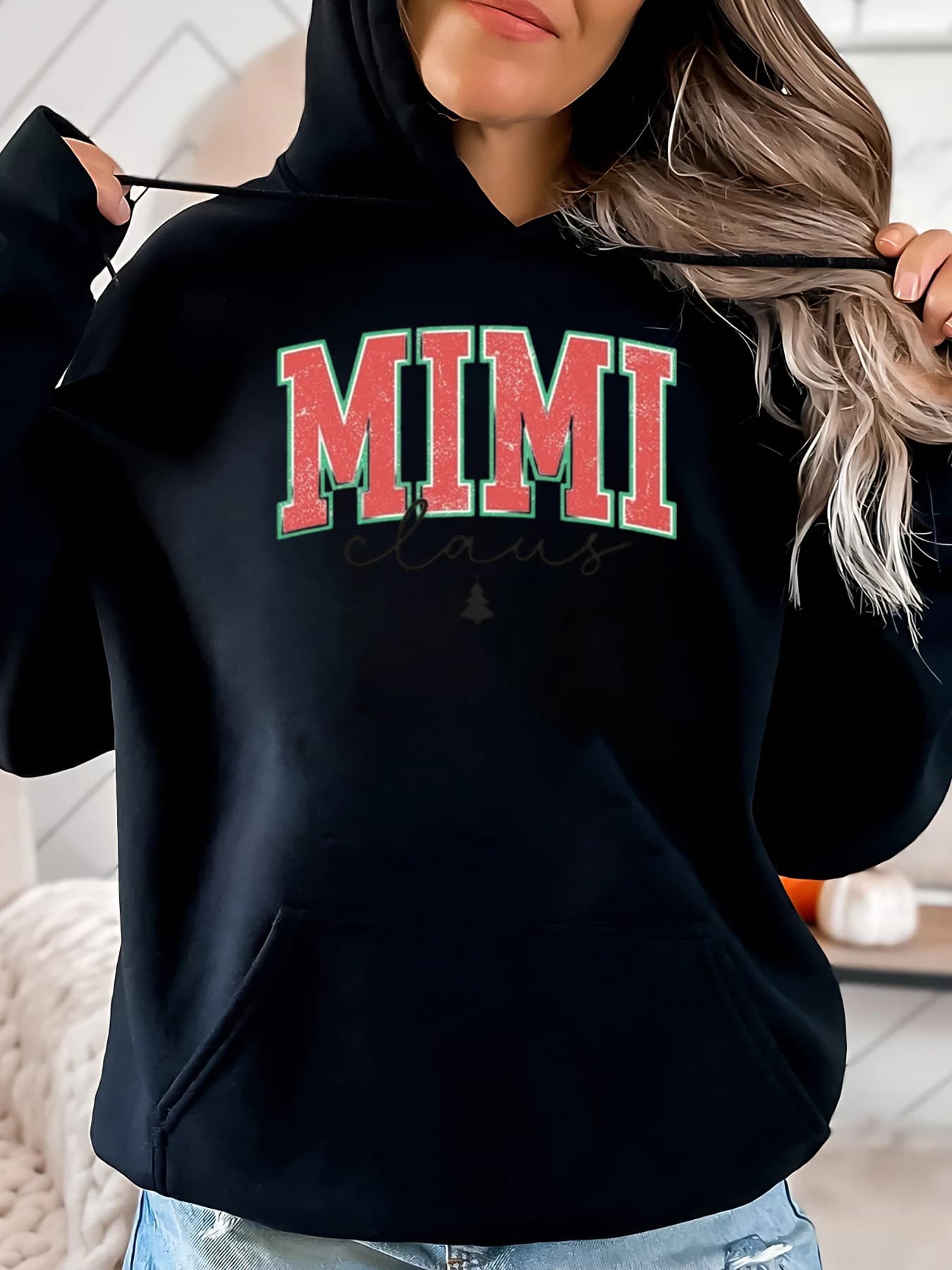 Mimi Claus Christmas Hoodie for Women, Holiday Gift, Black, Big Size