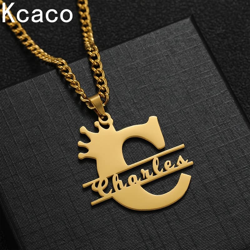Custom Necklace with 4mm Cuban Chain Name, Stainless Steel Big Initial Pendant, Gift for Women and Girls