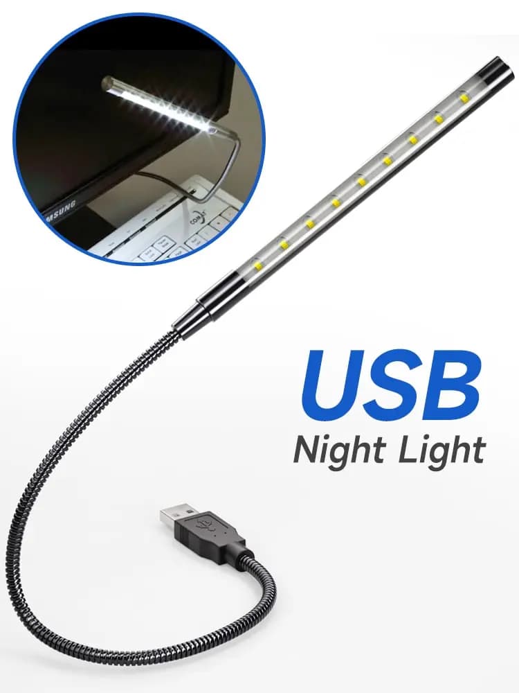 Luce LED USB per Libri, Alimentata via USB, in Metallo, 10 LED, Lampada Flessibile Notturna per Laptop, PC, Computer, Notebook, Lettura