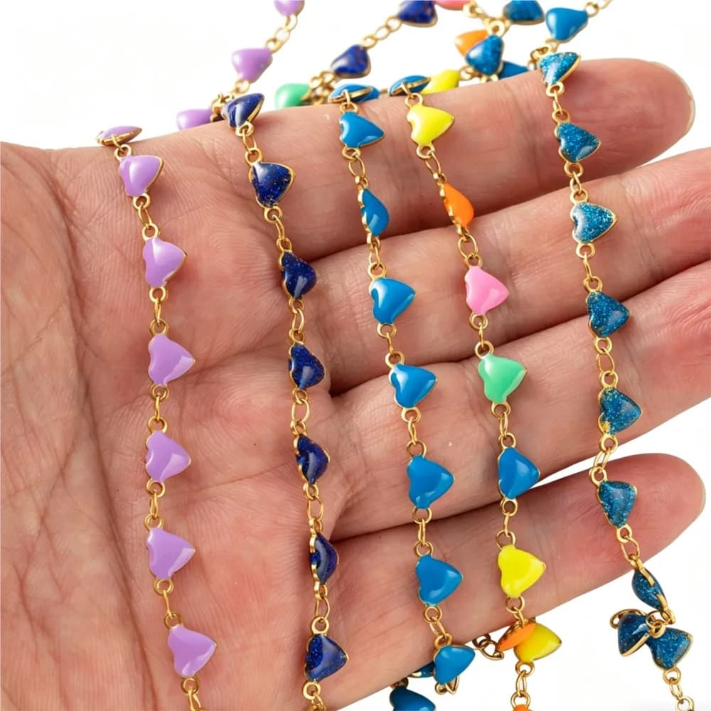 Catena a forma di cuore in acciaio inossidabile da 1 metro per collane e bracciali smaltati colorati LOVE, componenti per la creazione di gioielli fai da te, all'ingrosso