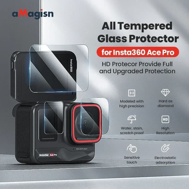 aMagisn Pellicola protettiva per schermo in vetro temperato 9H HD Pellicola protettiva per fotocamera sportiva Accessori per Insta360 Ace Pro