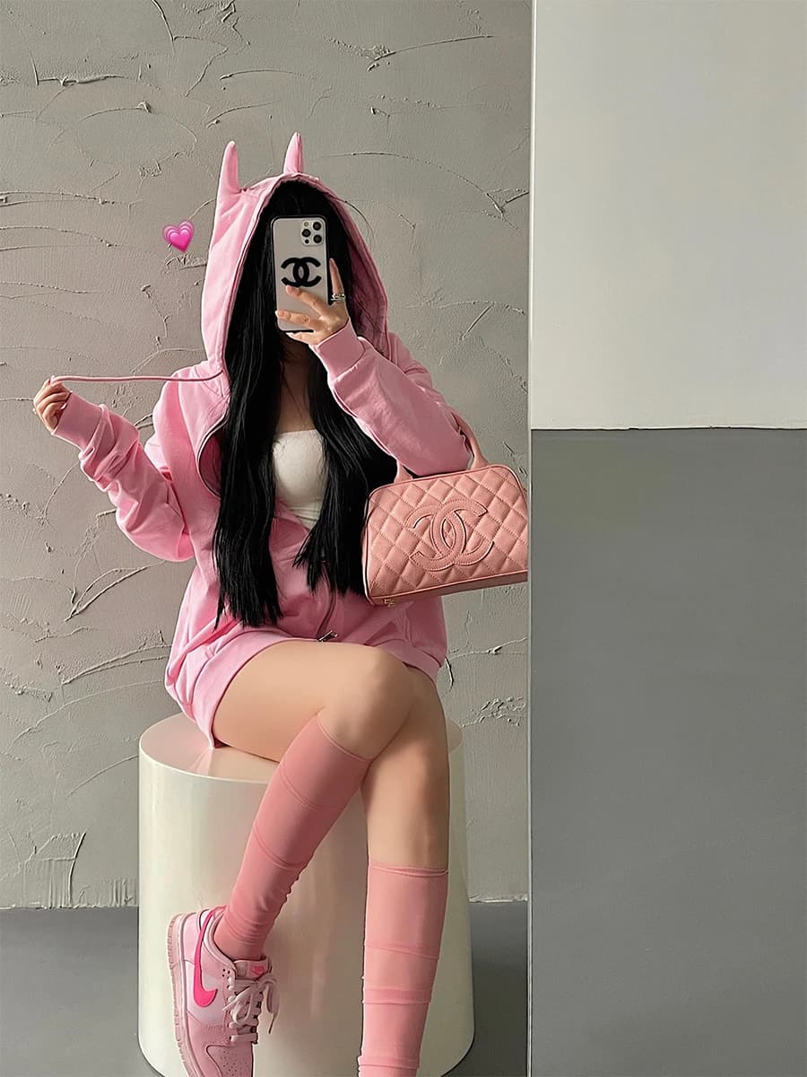 Felpa con Cappuccio Casual Oversize con Orecchie da Demone e Zip, Giacca da Donna in Cotone a Maniche Lunghe per Primavera, Streetwear