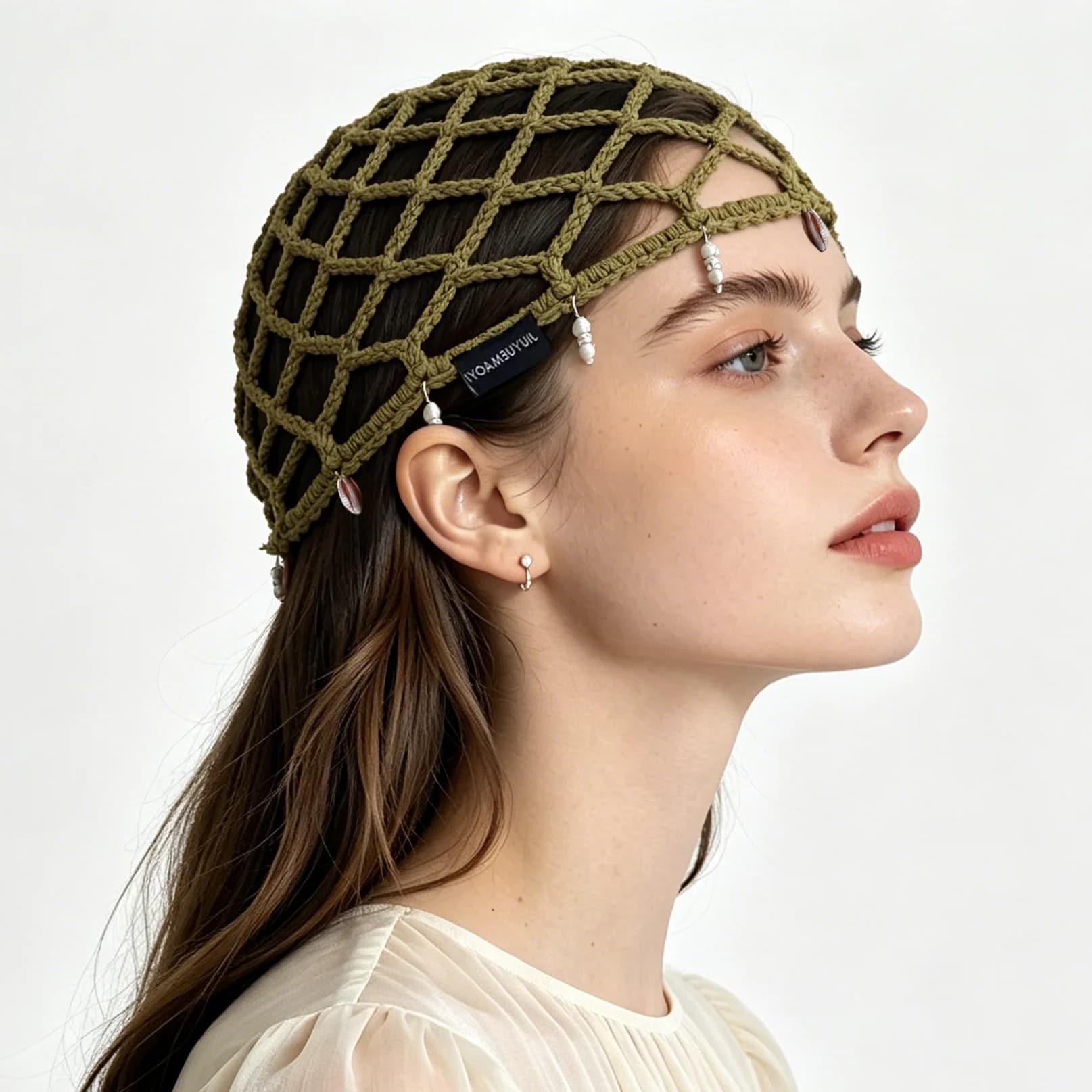 Handmade Crochet Hat Women's Fashion Shell Hollow Knitted Hat Pearl Tassel Pullover Hat Skull Hat Cotton Mesh Baotou Hat