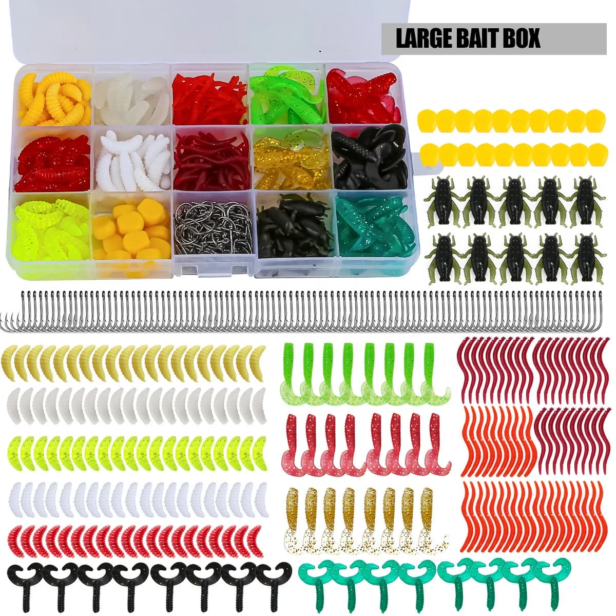 Professional Fishing bait kit - Soft/Dure baits with Metal Jig, Crankbait and Box for Bass, Luccio, Freshwater and Salad