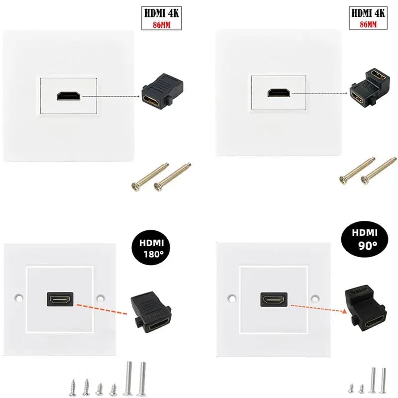 86 mm HDMI compatible wall plate HDMI socket for mounting panel Support 4K 60Hz HDR 1080P 3D Ethernet Straight elbow