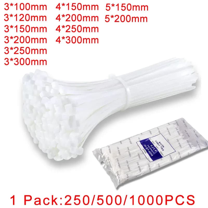 250/500/1000 pezzi bianco autobloccante cavo in nylon di plastica fascette 3*100 3*150 4*200 anello di fissaggio cinturino in nylon con serratura