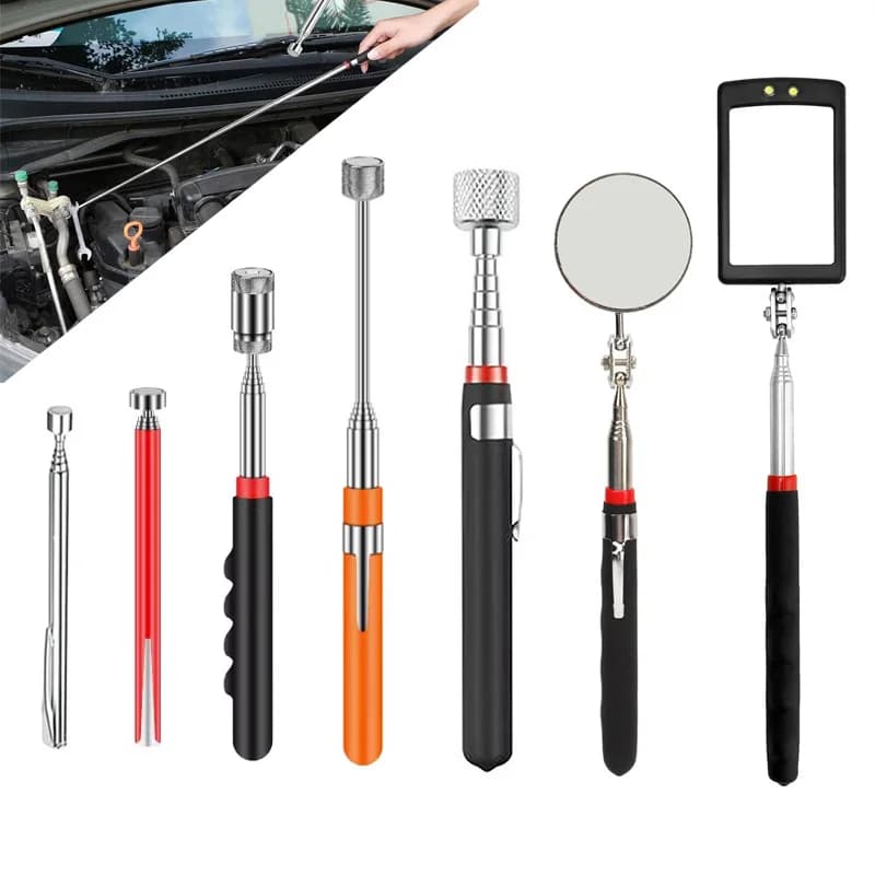 Bacchetta magnetica estensibile portatile per strumento di raccolta magnetica telescopica con specchio di ispezione 360 ° Rotazione per Manutenzione Auto 1-5pz