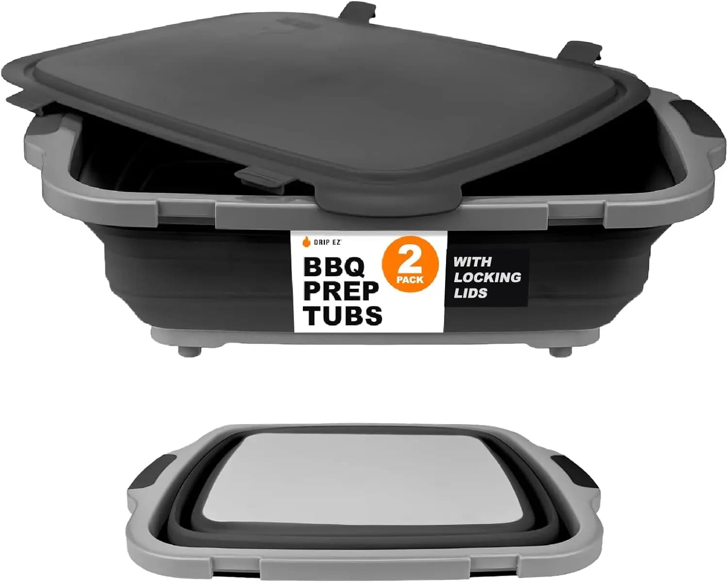 Set di 2 Vasche Pieghevoli per BBQ - Per Preparazione Pasti, Marinatura e Conservazione Alimenti - Include Tagliere e Coperchio - (1) OG + (1)