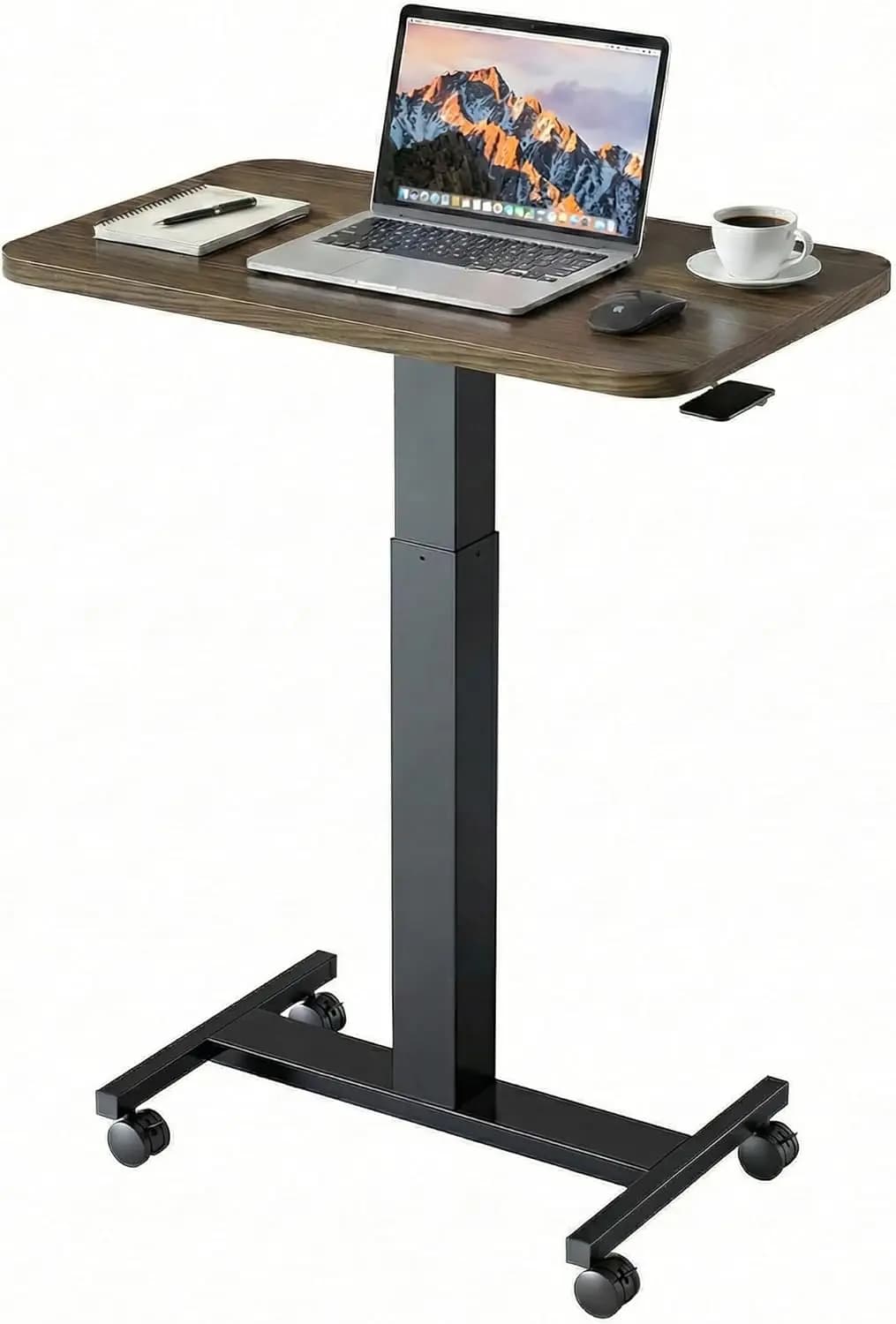 Scrivania per Laptop Regolabile con Ruote Bloccabili, Postazione di Lavoro Portatile Sit-Stand per Letto e Divano