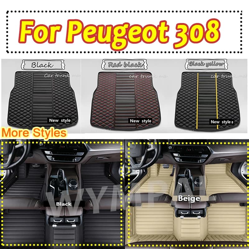 Tappetini per auto automobilistici personalizzati di lusso per Peugeot 308 2012 2013 2014 2015 2016 Tappetini per auto in pelle di lusso per auto Copertura completa