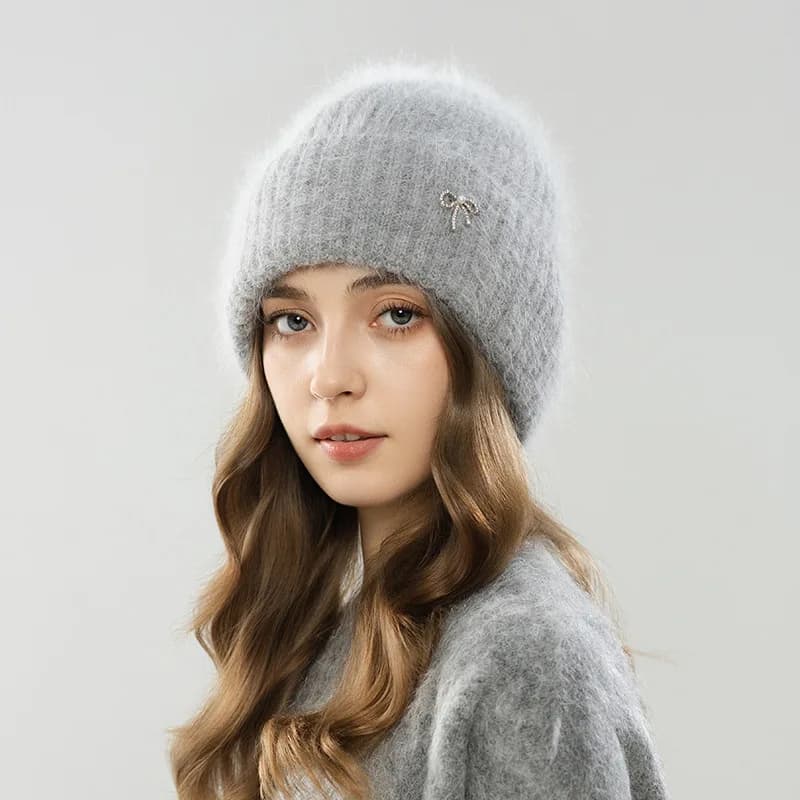 Winter hat for women cap Angora lining knitted fleece warm accessory for skiing autumn sport outdoor cycling