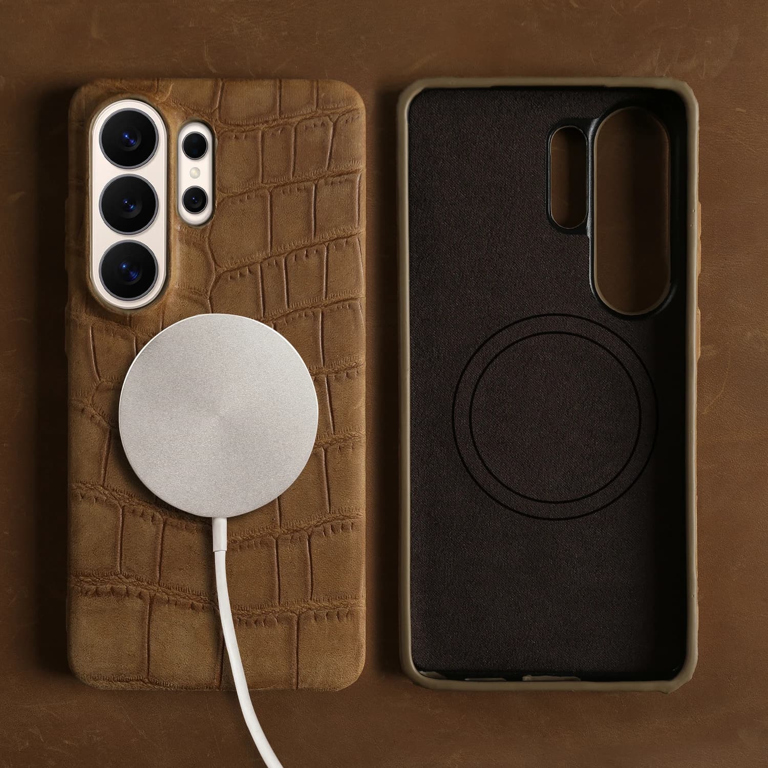 For Magsafe Genuine Leather Case For Samsung Galaxy S26 S25 Ultra S24 Plus S23 S22 S21 FE S20 Note20 Magnetic Phone Back Cover