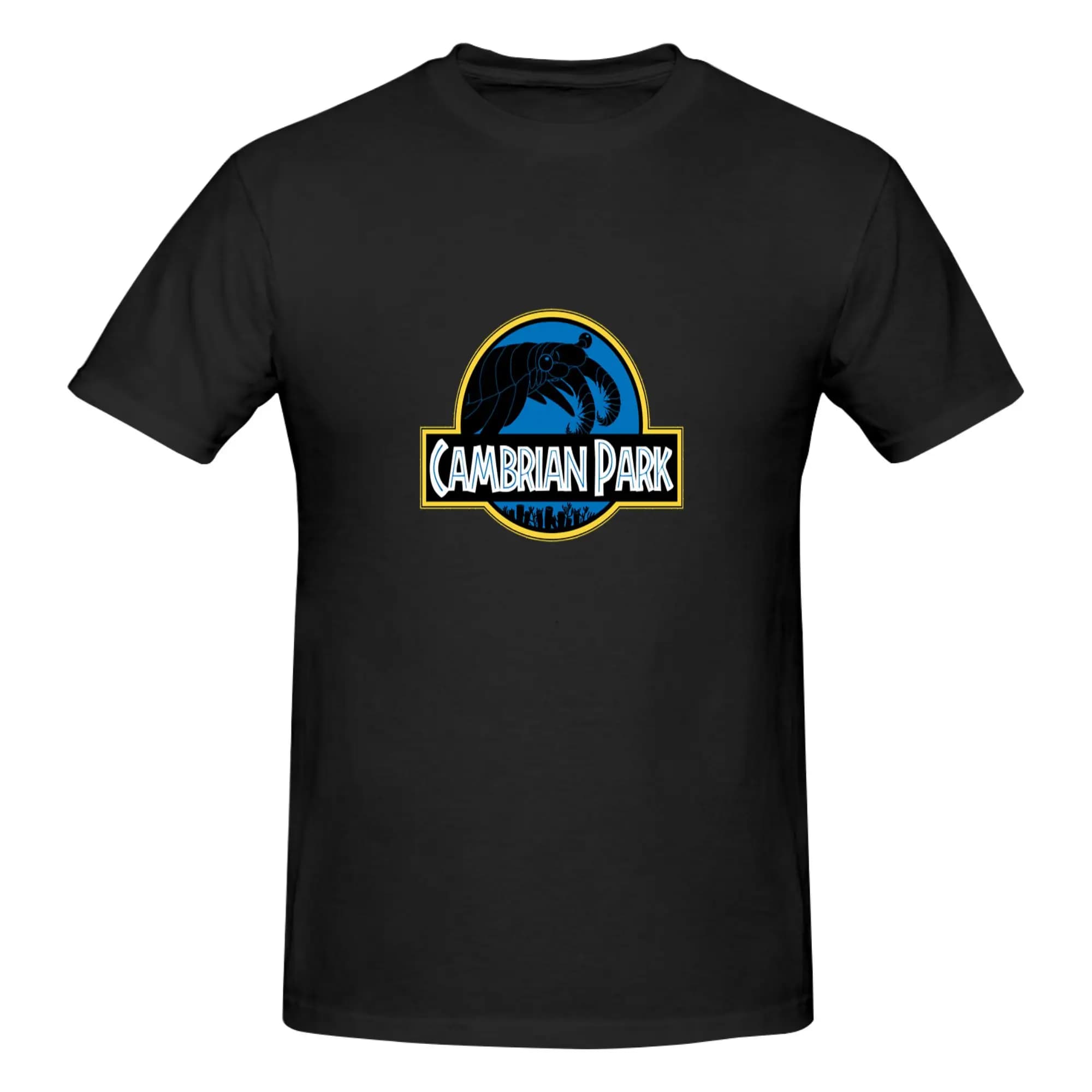 Divertente maglietta stampata da uomo con design parodia del film preistorico Cambrian Park Anomalocaris, maglietta unisex Kawaii
