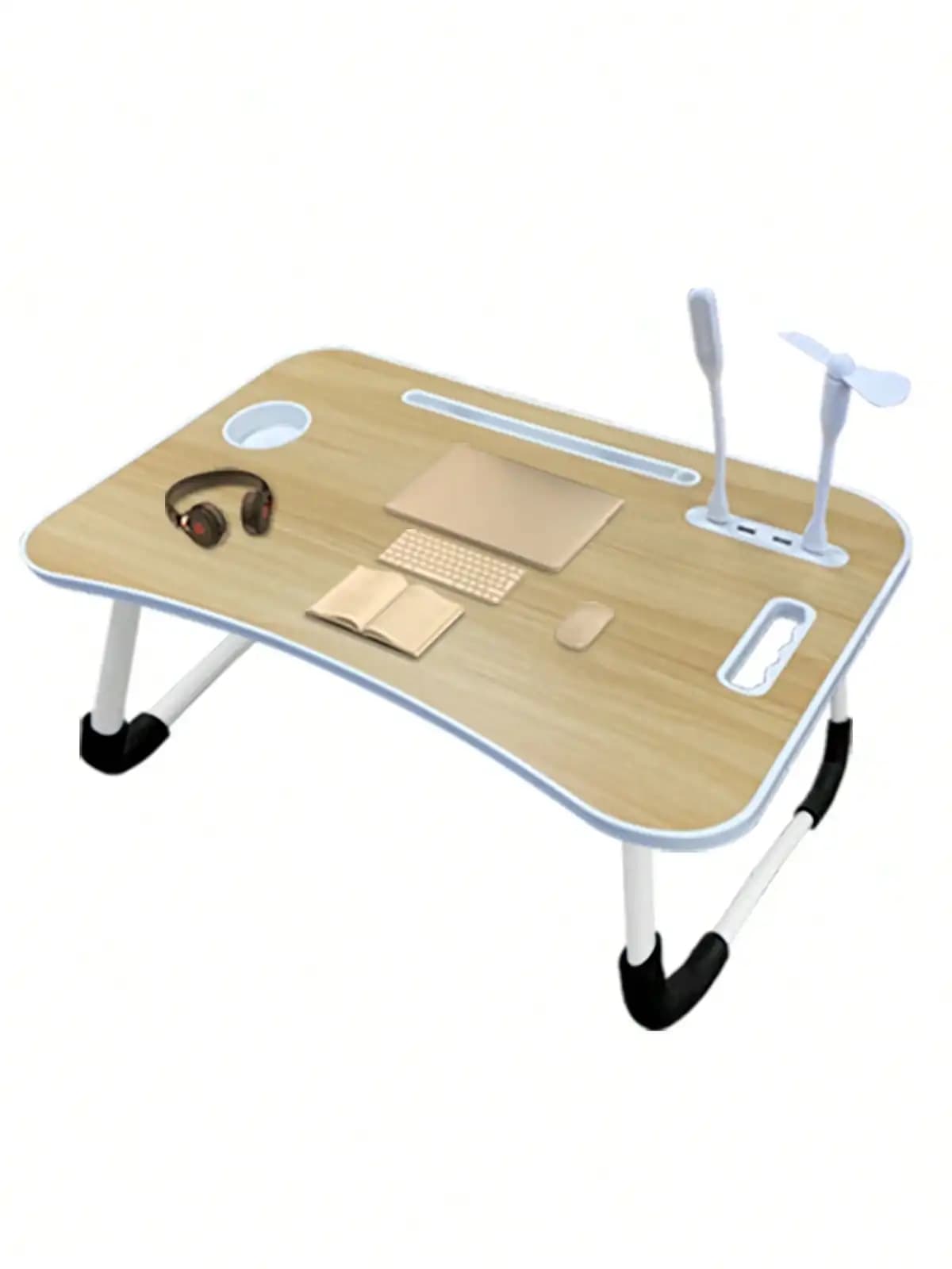 Grande tavolo da letto pieghevole per laptop con portabicchieri, cassetto, USB, ventola e luce