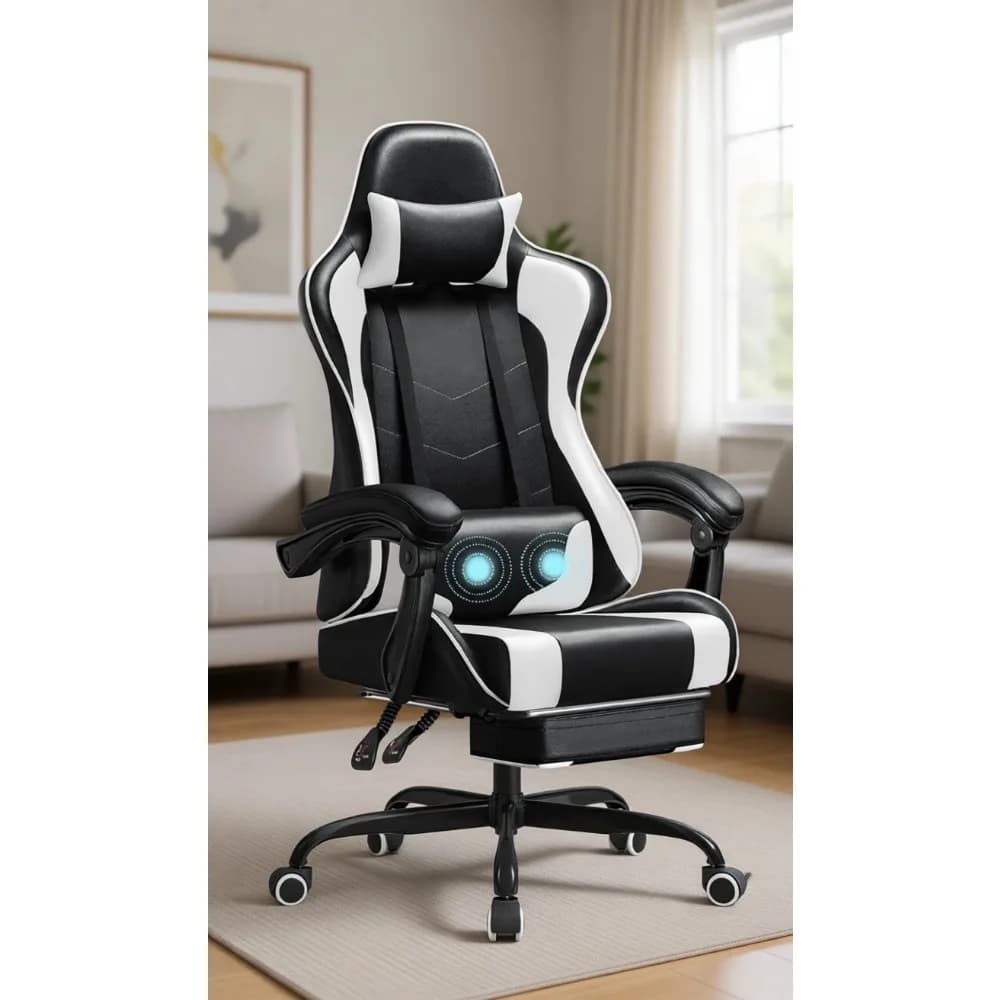 Ergonomic Gaming Chair with Footrest and Massage Lumbar Support, Adjustable Height and Swivel Seat for Living Room