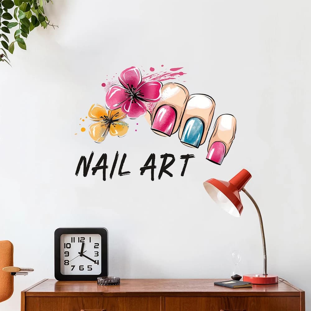 Beauty Nail Art Salon Butterfly Wall Stickers Manicure Nial Beauty Wall Decal Bedroom Living Room Background Wall Decor