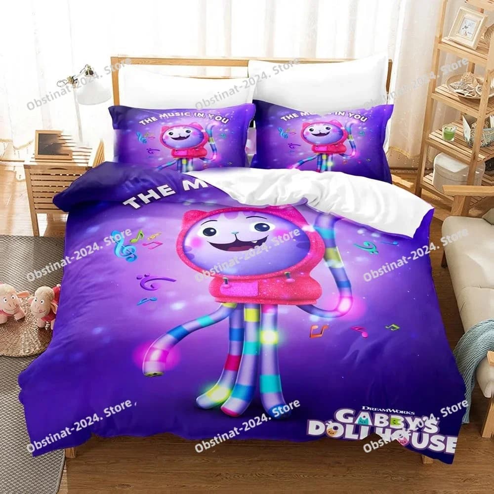 Set biancheria da letto per casa delle bambole Gabby Set letto stampato in cartone animato stampato in 3D Copripiumino Federa Lenzuolo Trapunta Full Queen King Size