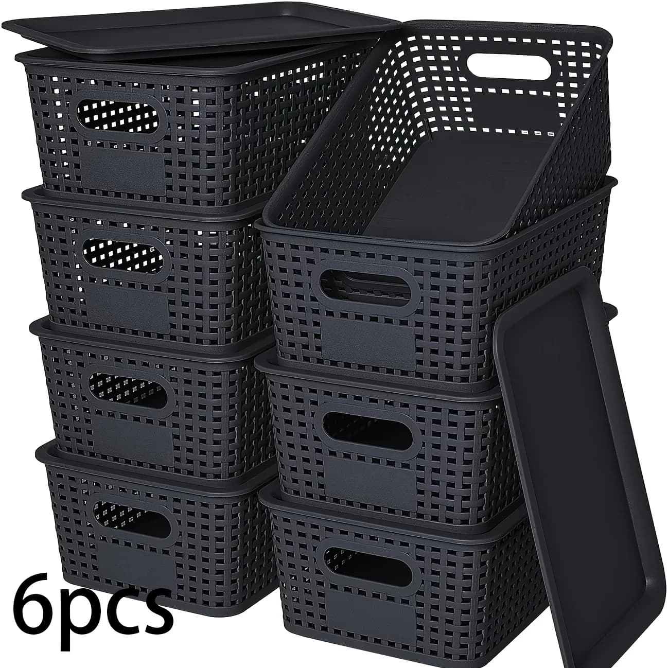 Set di 6 Scatole Impilabili con Coperchi, Contenitori Organizzatori in Plastica 10.2x7.2x4.1 Pollici per Casa, Ufficio, Camera da Letto, Aula, Dormitorio