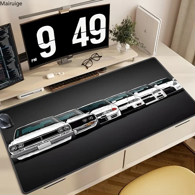 Vintage White Car Design Mouse Mat Large Computer Office Table Mat Rubber Anti-slip keyboard mouse pad XXL Long Desk Mat