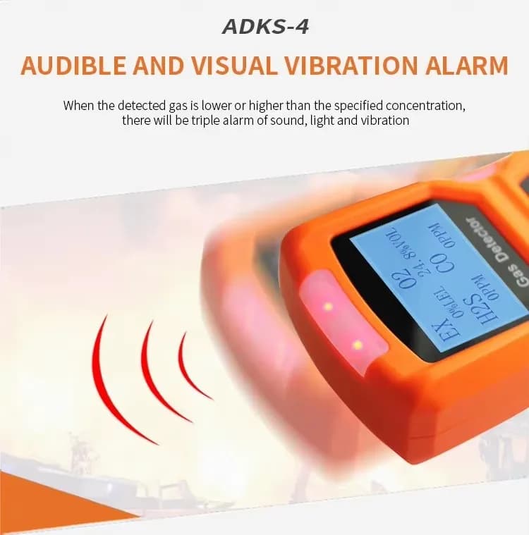 ADKS-4 4-in-1 Portable Gas Detector, Tests Oxygen, Carbon Monoxide, Hydrogen Sulfide & Combustible Toxic Harmful Gases
