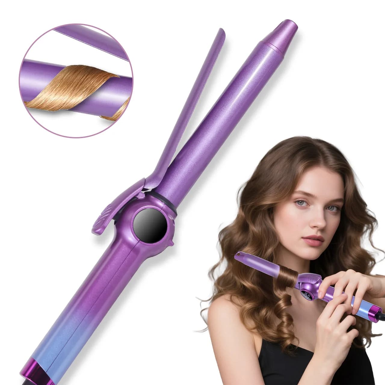 Hatteker electric curling iron for woman, portable, with negative ion technology, does not damage hair, practical for domestic use.