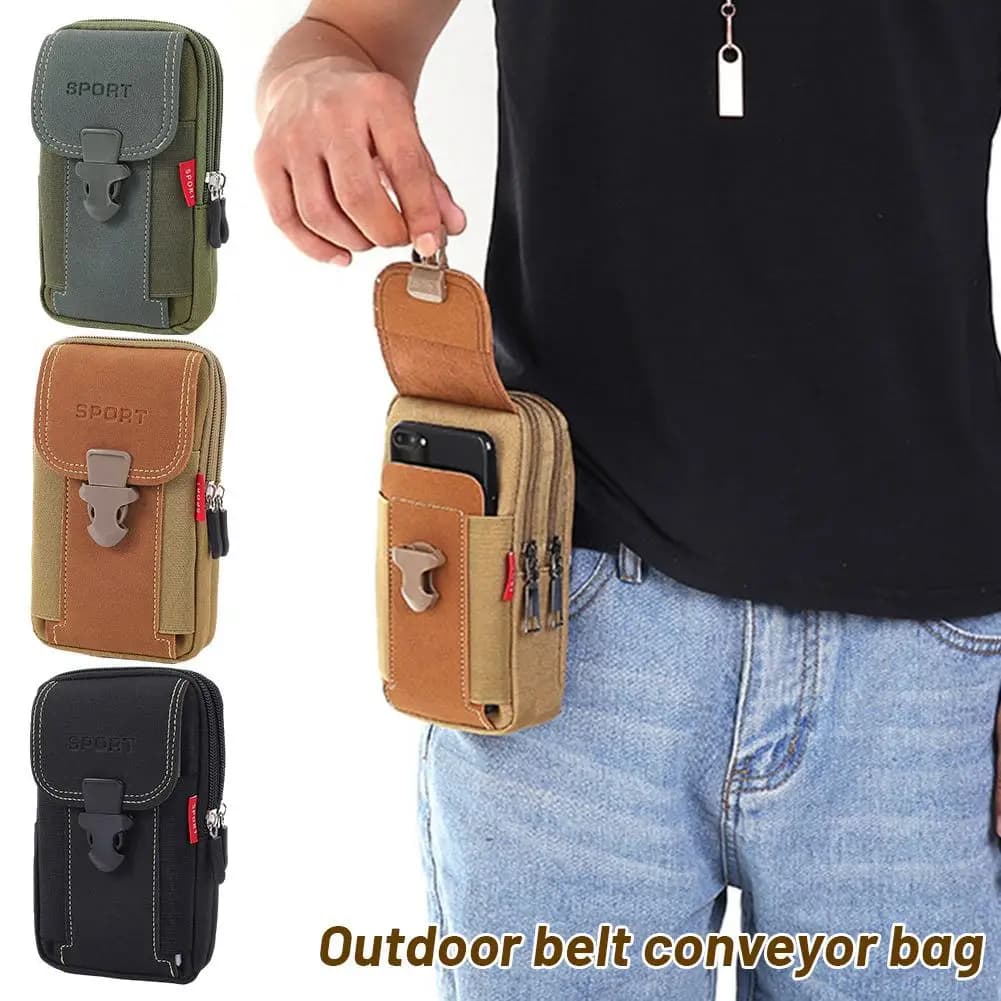 Marsupio da uomo a doppio strato Marsupio sportivo impermeabile per telefono Porta carte per zaino con cintura tattica piccola da esterno