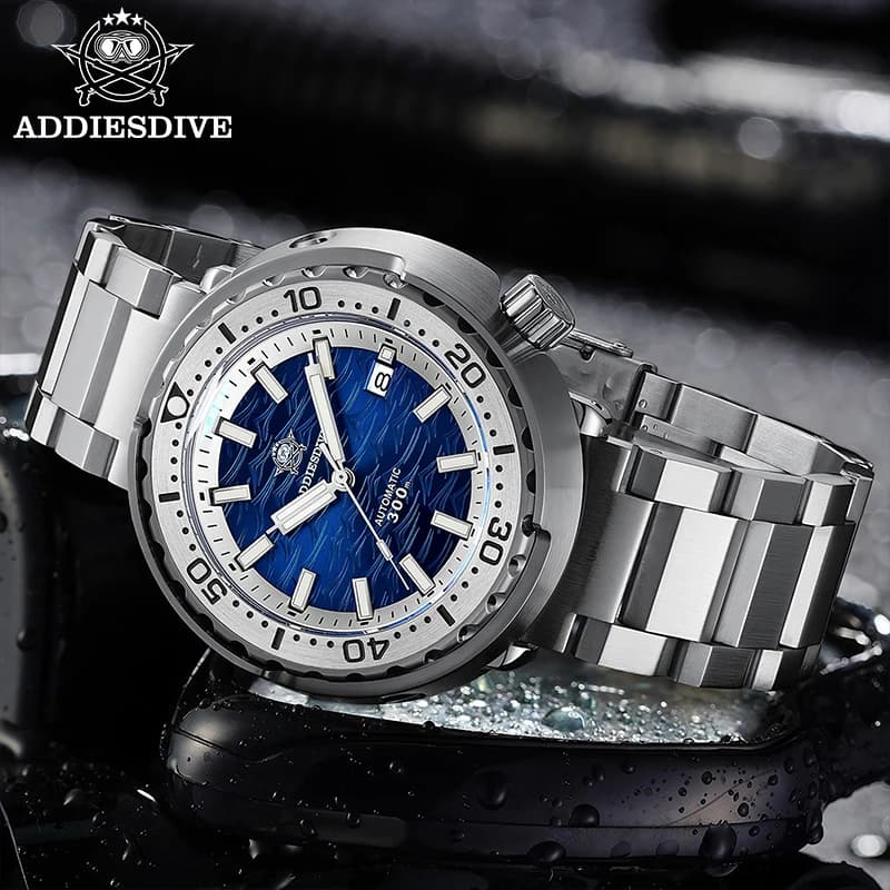 ADDIESDIVE Orologio da tonno di lusso per uomo Zaffiro NH35 Meccanico automatico 300m Orologio da polso subacqueo Orologi da sub in acciaio luminoso