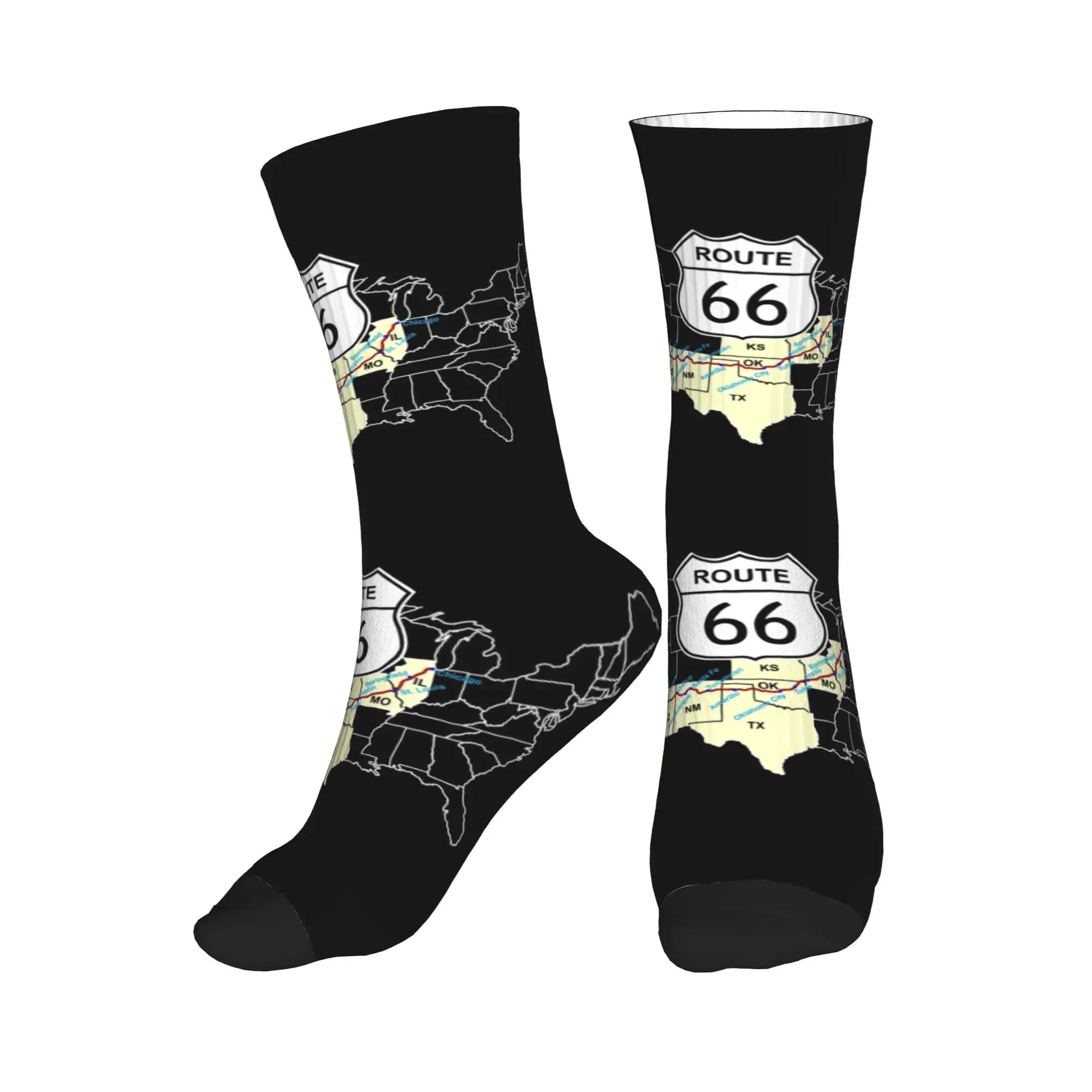Calzini con Stampa Mappa Route 66 per Uomo e Donna, Elasticizzati per Estate, Autunno e Inverno, Calzini con Motivi Autostrade USA