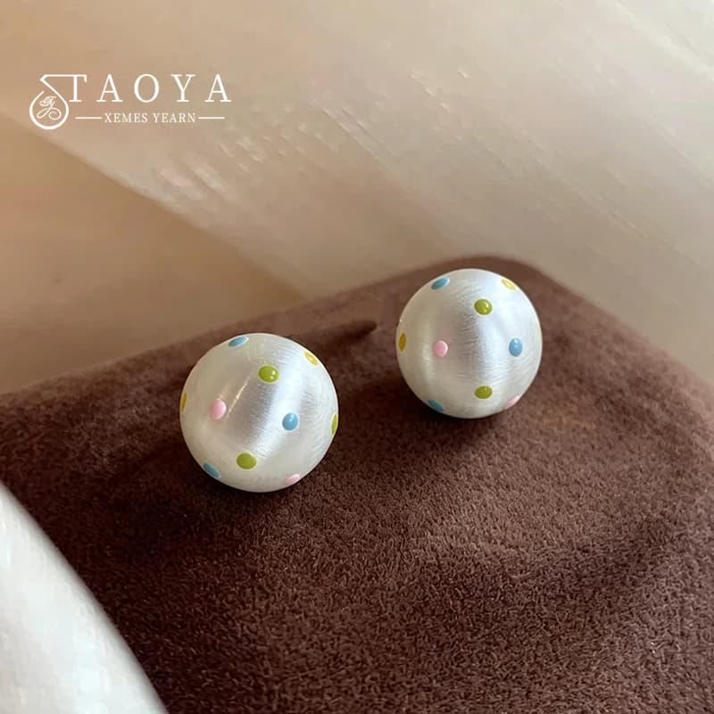 Cute Colorful Polka Dot Silvery Color Stud Earrings Metal Brushed Semi-circular Earrings Women Sweet Daily Party Fashion Jewelry