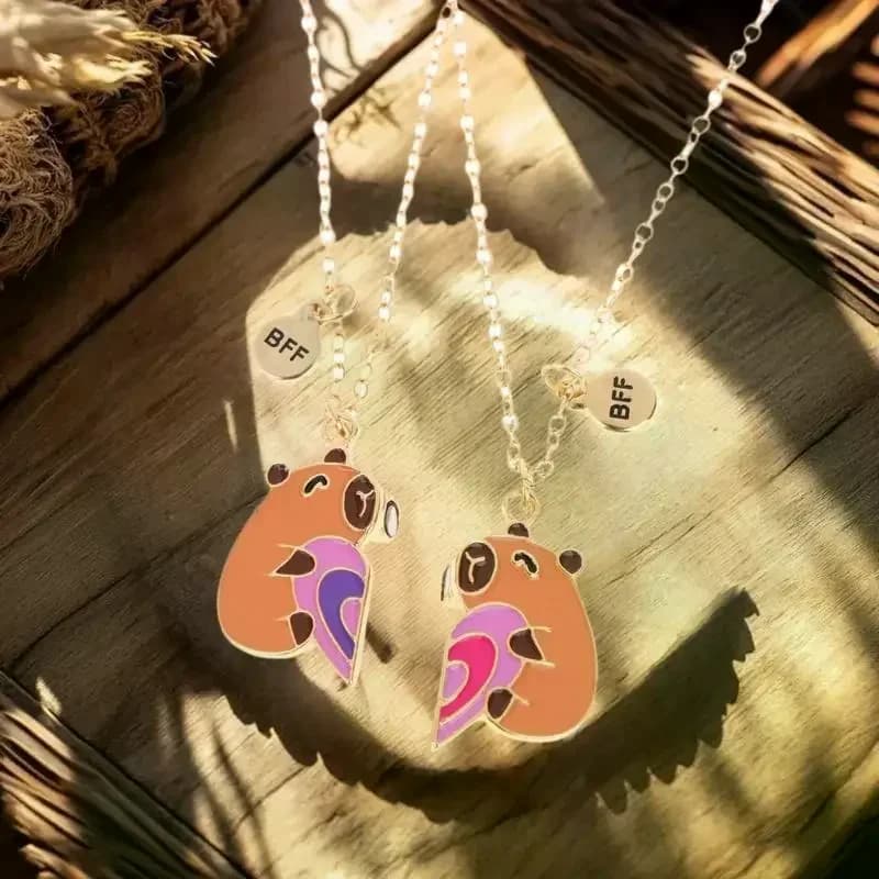 2 pezzi simpatico cartone animato capibara cuore puzzle collana con ciondolo magnetico set regalo di gioielli migliore amico per l'amicizia