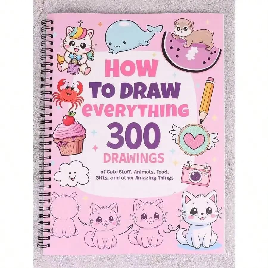 How to draw everything: 300 cute step-by-step drawings for children and adults, animals, food, gifts, notebook for artistic learning