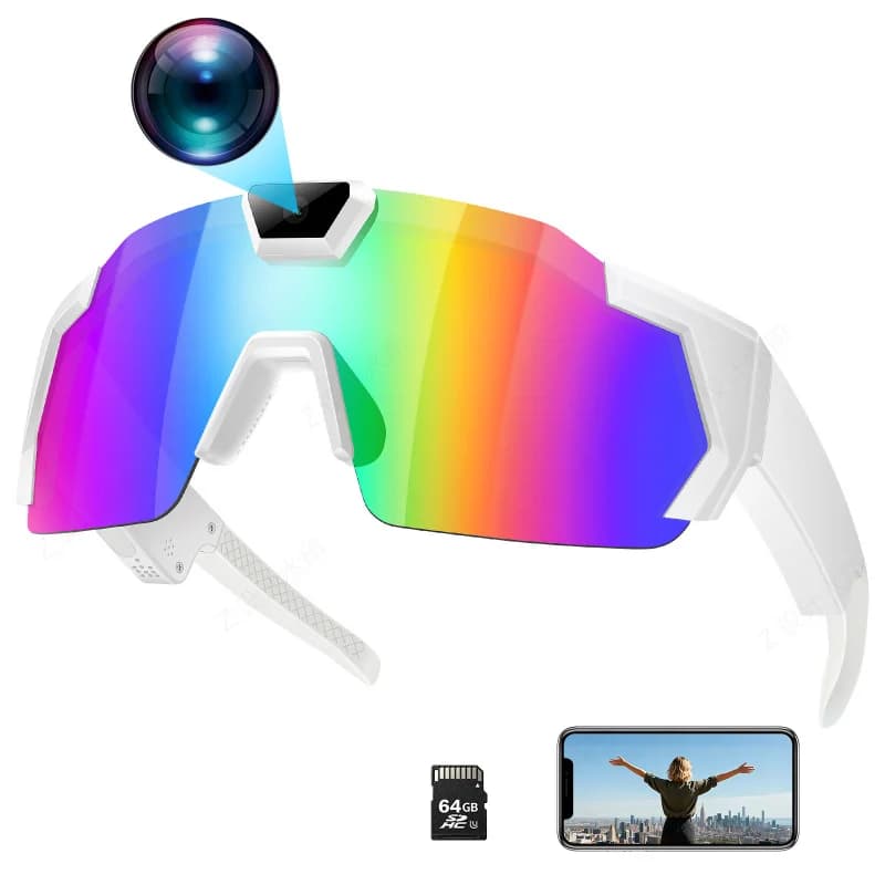 Occhiali da Ciclismo con Fotocamera Integrata, Occhiali Sportivi Intelligenti per Foto e Video, Maschera da Sci