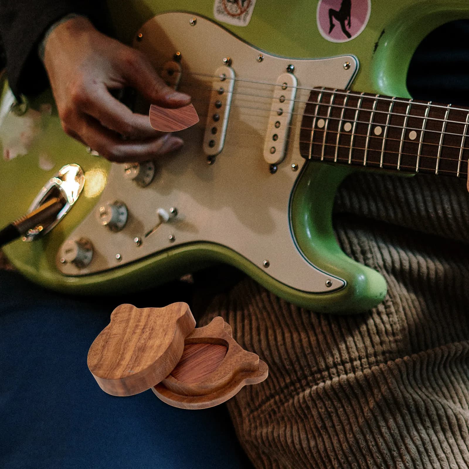 1 set di plettri professionali in legno per chitarra con robusto supporto per plettri in legno massello per principianti e musicisti esperti, impugnatura comoda