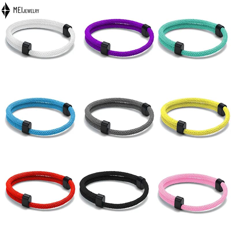Braccialetti in corda intrecciata nautica Set Bracciale regolabile fatto a mano in corda marina Nodo in metallo Uomo Donna Braccialetti intrecciati Regali