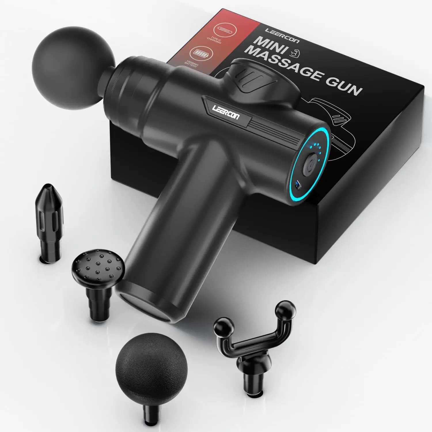 LEERCON Mini Pistola per Massaggio, 6 Velocità 4 Testine, Massaggiatore Portatile per Tessuti Profondi, Sollievo dal Dolore Muscolare per Palestra e Viaggi, Regalo