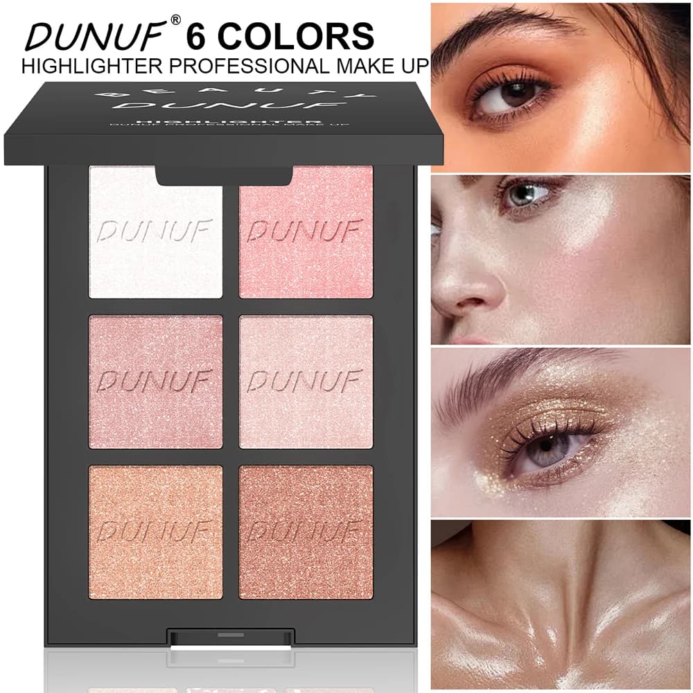 Palette di evidenziatori a 6 colori Crema Shimmer Glitter Set regalo vegano Y2K vegano sfumabile luminoso impermeabile a lunga durata