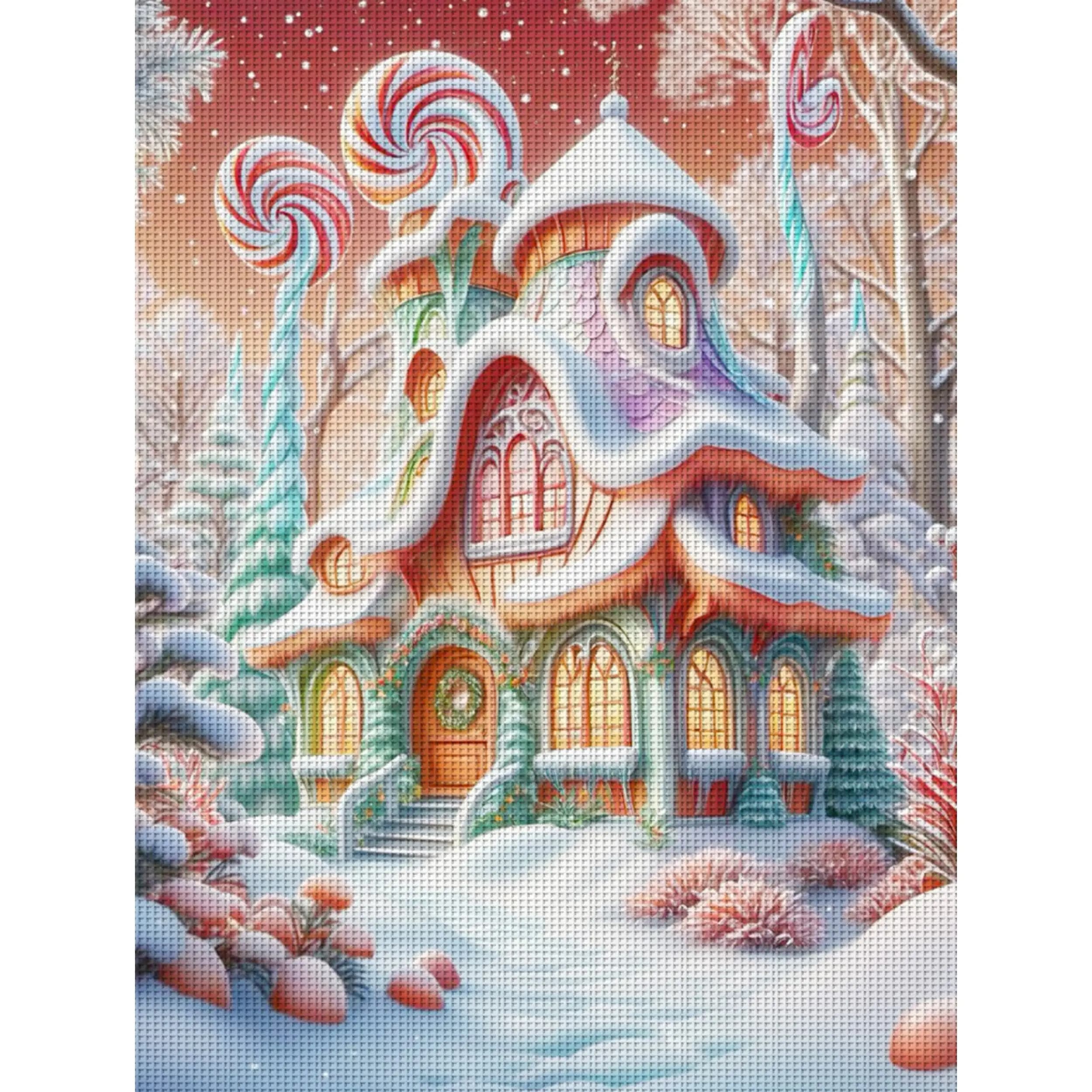 1 pezzo 36X46cm/14.17X18.11 pollici, kit fai da te per punto croce con stampa 11CT, Casa di Bastoncini di Zucchero, set di punto croce rilassante per principianti adulti