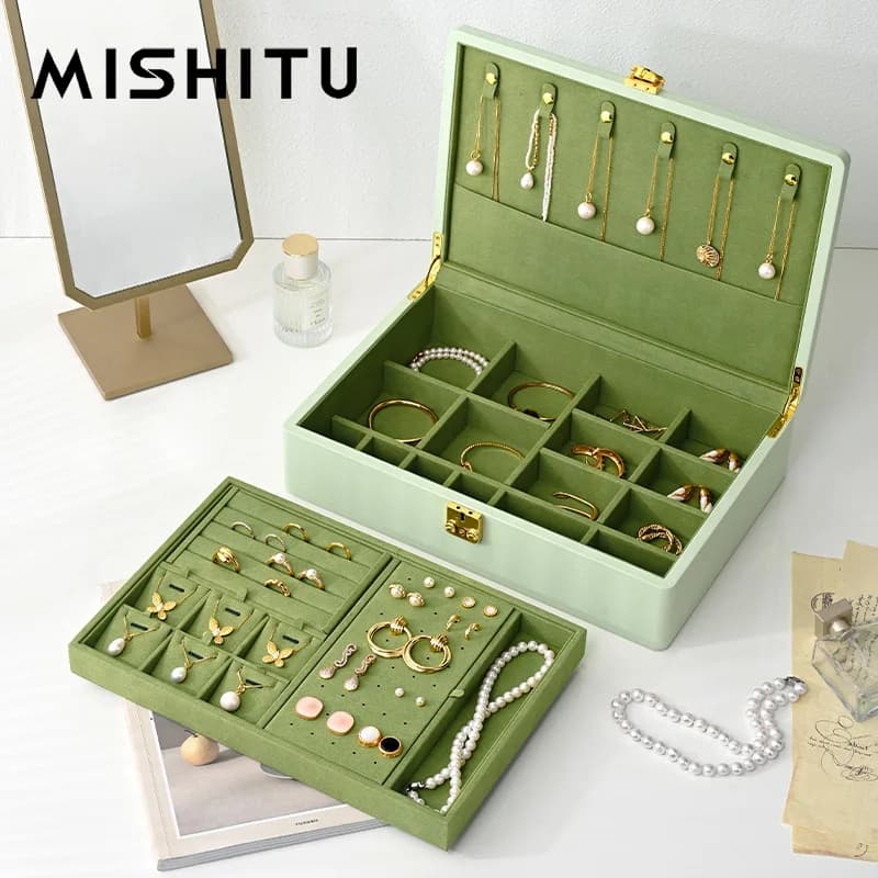 MISHITU Leather Jewellery Storage Box Jewelry Display Box Multifunctional Rings for Gold Jewelry with Exquisite Lock