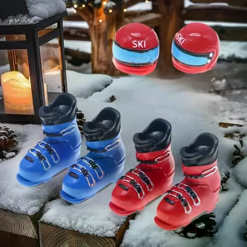 Miniature Winter Ski Scene Dollhouse Decor with 1:12 Scale Ice Skates and Ski Hats