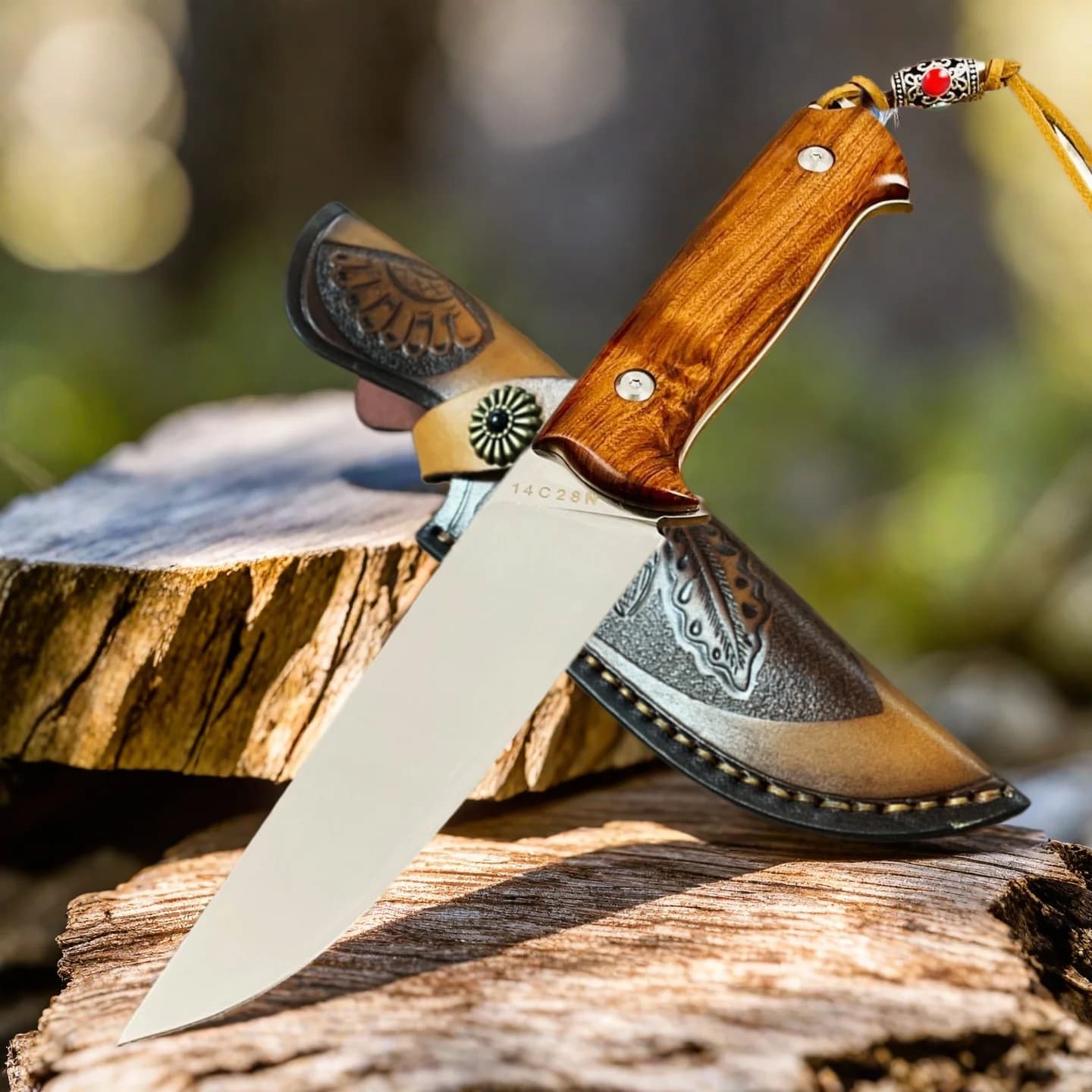 Coltello da Macellaio in Acciaio Tevik ad Alta Durezza, Coltello da Frutta in Legno di Ironwood del Deserto con Bella Fodero in Acciaio, Coltelli da Cucina