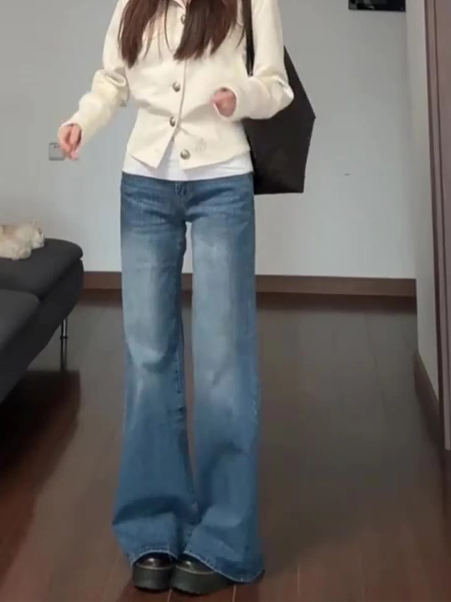 Jeans Slim Fit Blu Scuro da Donna a Vita Alta e Gamba Dritta, Stile Casual Americano, Nuova Collezione Primavera-Estate
