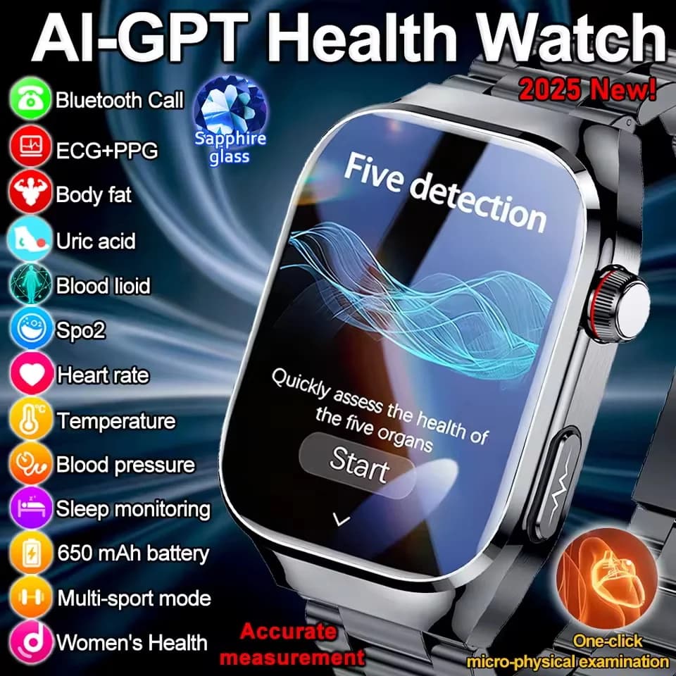 Nuovo Smartwatch 2026 per Uomo con Funzioni di Monitoraggio Acido Urico, Lipidi nel Sangue, ECG+PPG, Pressione Sanguigna, Frequenza Cardiaca, Chiamate Bluetooth e Funzioni Salute