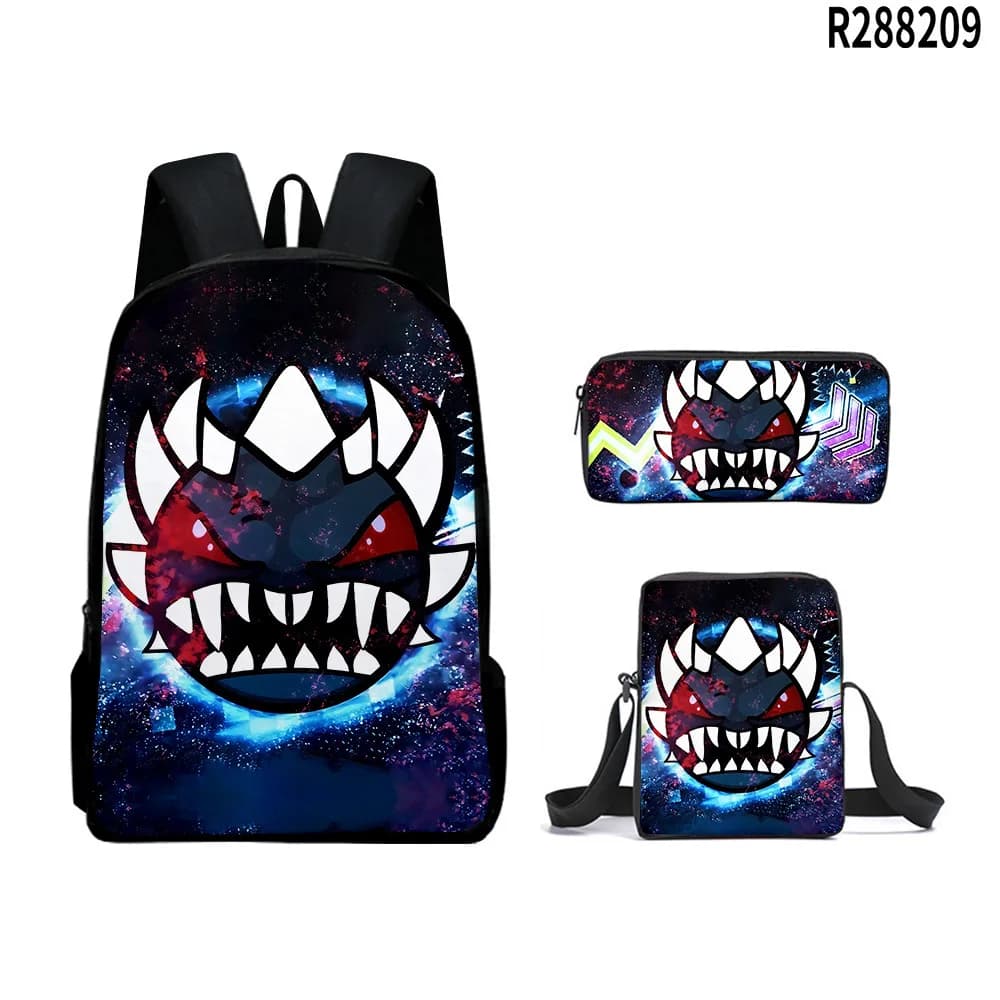 3pcs Set School Bags Kids Bags 3D New Product Geometry Dash Student Backpack Crossbody Bag Pencil Cas Bookbags