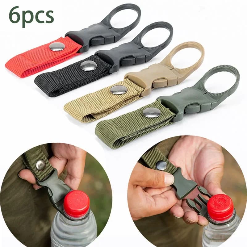 6 pezzi da campeggio tessitura fibbia gancio porta bottiglia d'acqua clip militare esterno nylon EDC arrampicata moschettone cintura zaino gancio