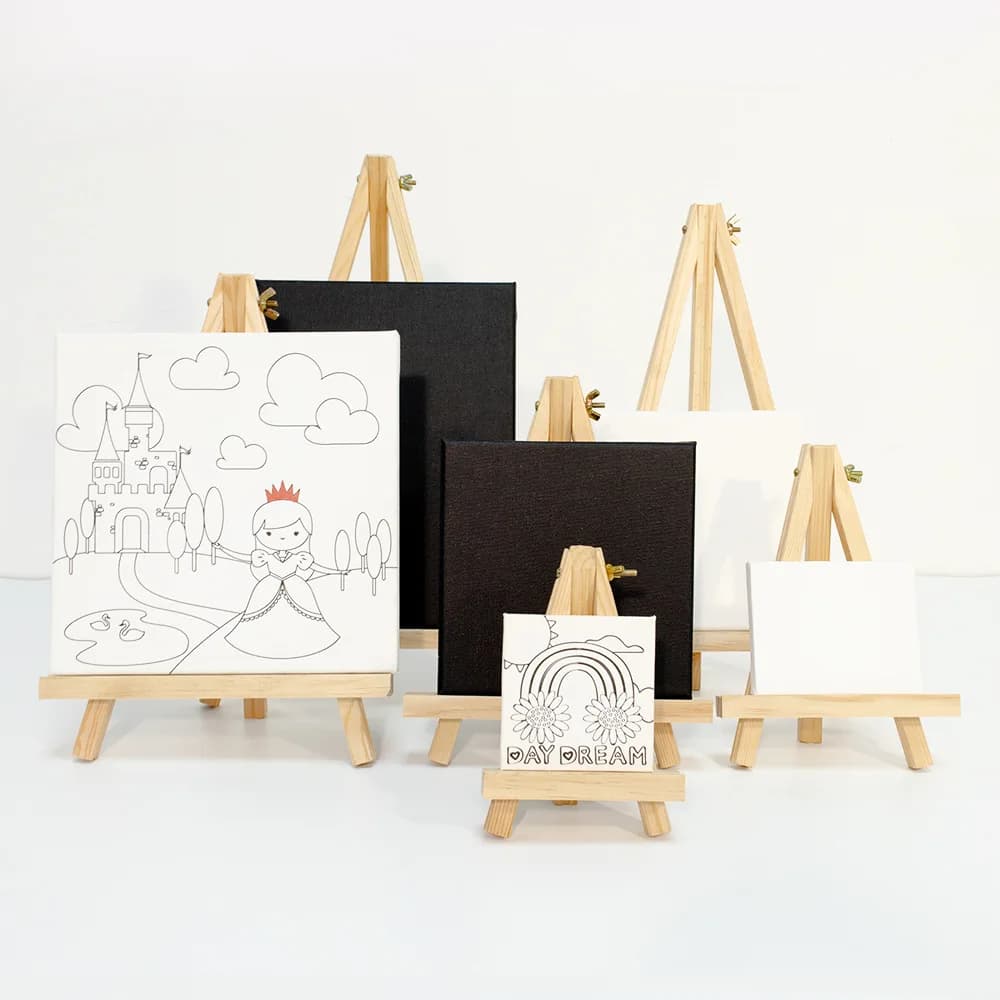 Mini Cavalletto da Tavolo per Artisti, Set Tela e Mini Scaffale, per Pittura, Artigianato, Disegno Fai da Te, per Bambini, Piccolo Cavalletto a Treppiede in Legno, Supporto Espositivo