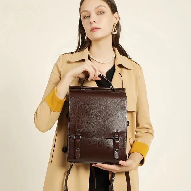 Zaino Vintage in Vera Pelle di Vacchetta per Donne, Borsa per Laptop Stile Preppy, Zaino Scolastico Britannico, Borsa a Tracolla per Studenti