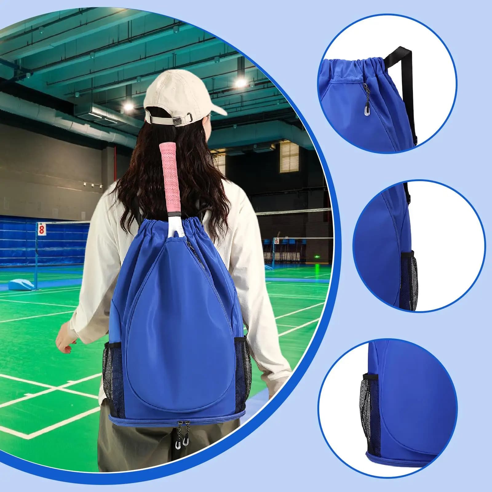 Multifunctional Tennis Backpack Nylon Laptop, Racket with Spacious Storage Space for Sport with Racket